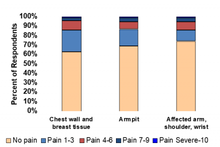 Bar chart illustrating areas of pain and pain severity for women with Postmastectomy Pain Syndrome (PMPS)