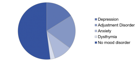 Pie chart showing breakdown of different mood disorders in cancer patients.