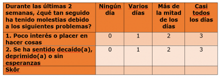 Depression Screening tool in Spanish (PHQ-2)