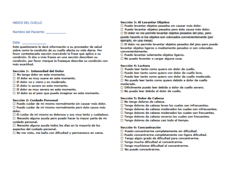 Neck disability index checklist (Spanish)