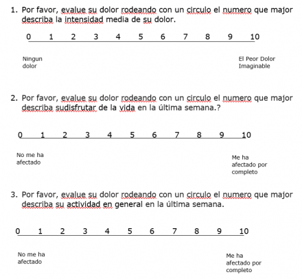 PEG Pain Measurement Scale (Spanish)