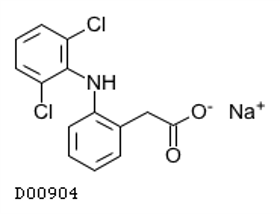 Illustration of chemical composition of diclofenac.
