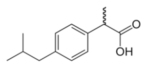 Illustration of chemical composition of ibuprofen.