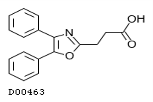 Illustration of chemical composition of Oxaprozin.