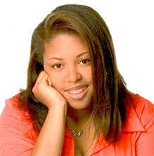 Head and shoulders shot of Sharee, an African American young adult with shoulder length hair.